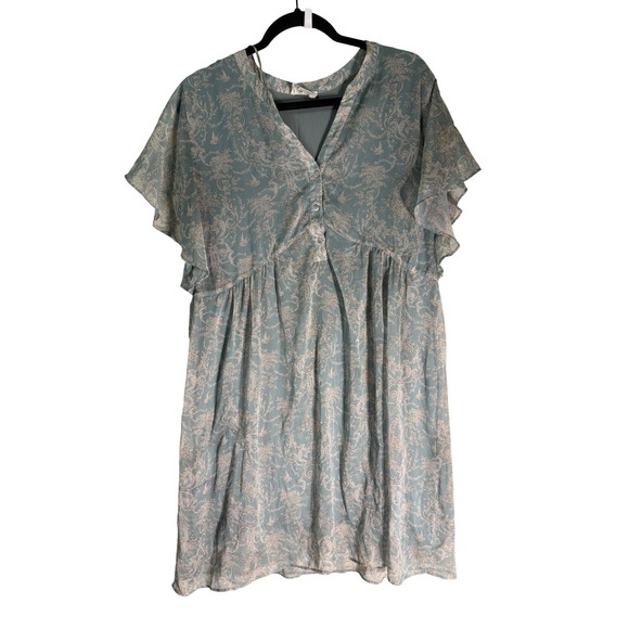 Maison 123 Dresses & Skirts - Maison 123 Paris Blue Toile Print Empire Waist Flutter Sleeve Dress Size 44/42